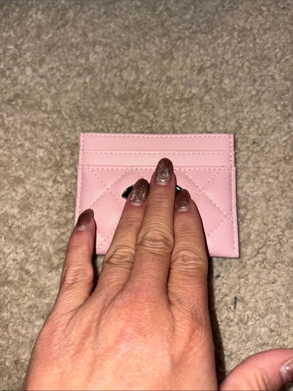 Compact Pink Quilted Card Holder
